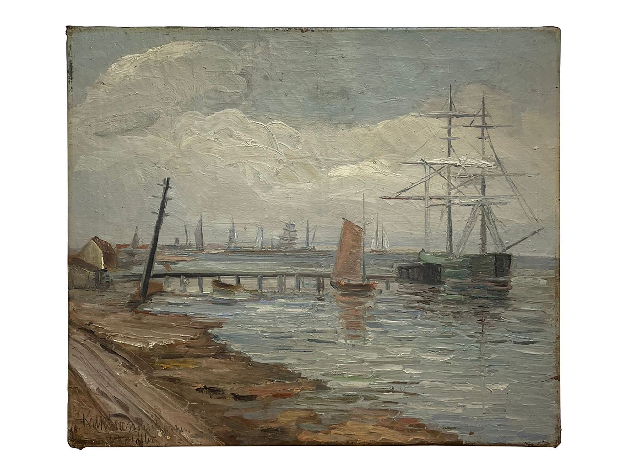 ANTIQUE 19TH CEN. SIGNED OIL ON CANVAS PAINTING PIC-